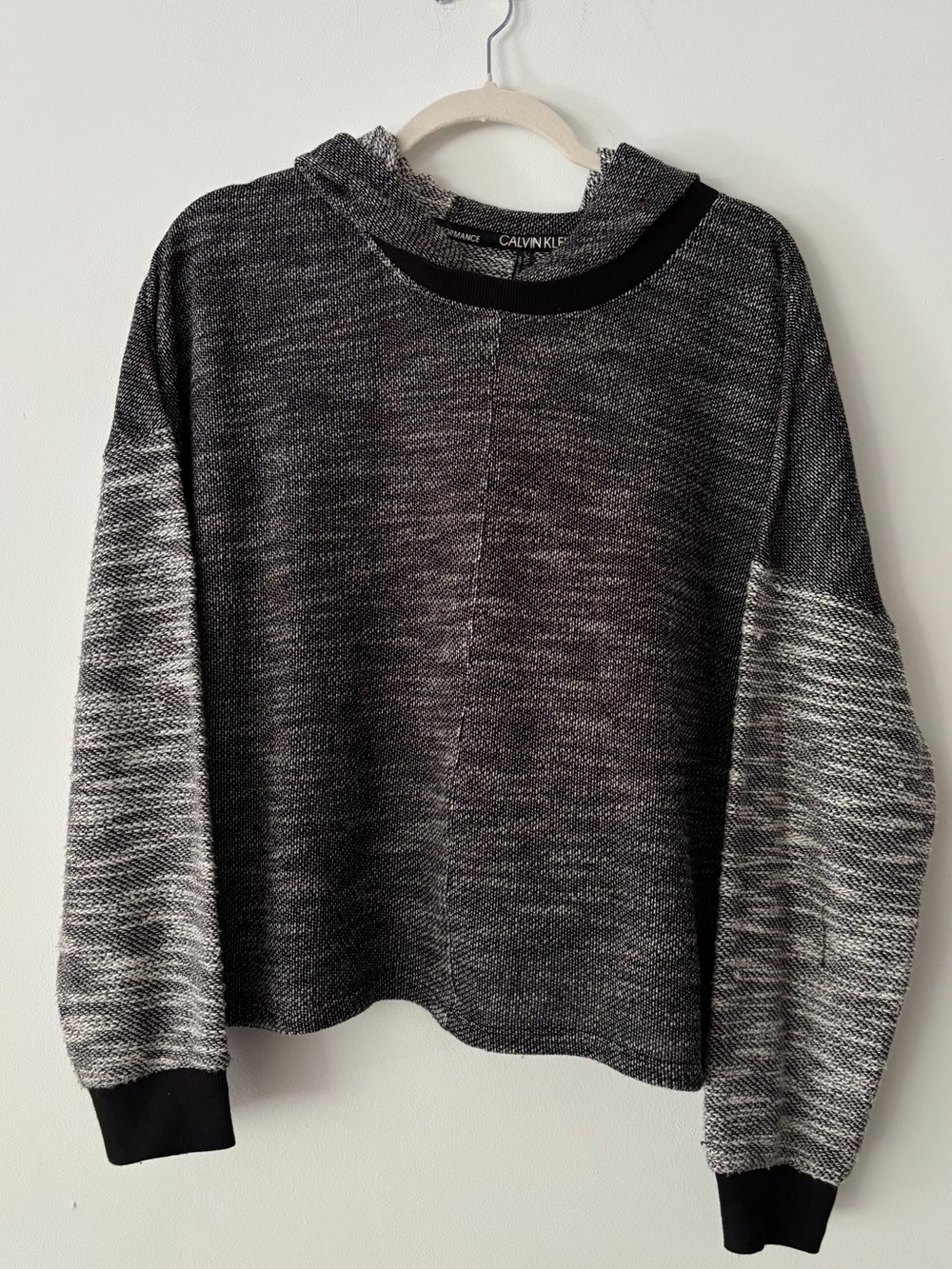Calvin Klein Performance Womens L Black White Marled Terry Cropped Hoodie Cotton